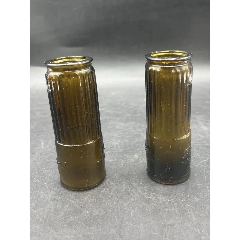 Vintage Tequila Corralejo Amber Shot Glasses RARE Set of 2 Ribbed Smoked Glass